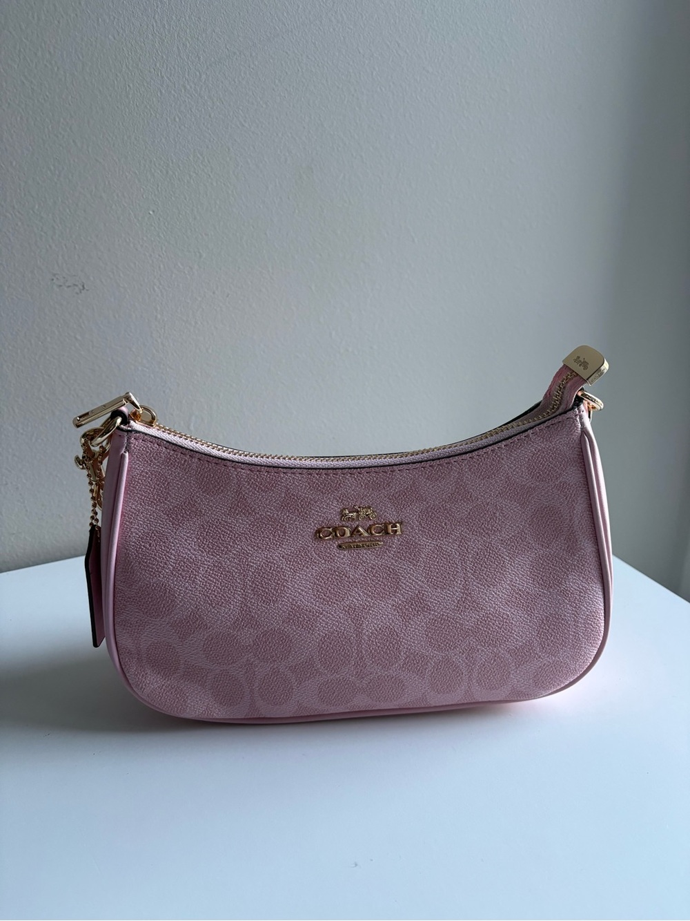 Coach Pink Signature Jacquard Shoulder Bag with Gold Hardware
